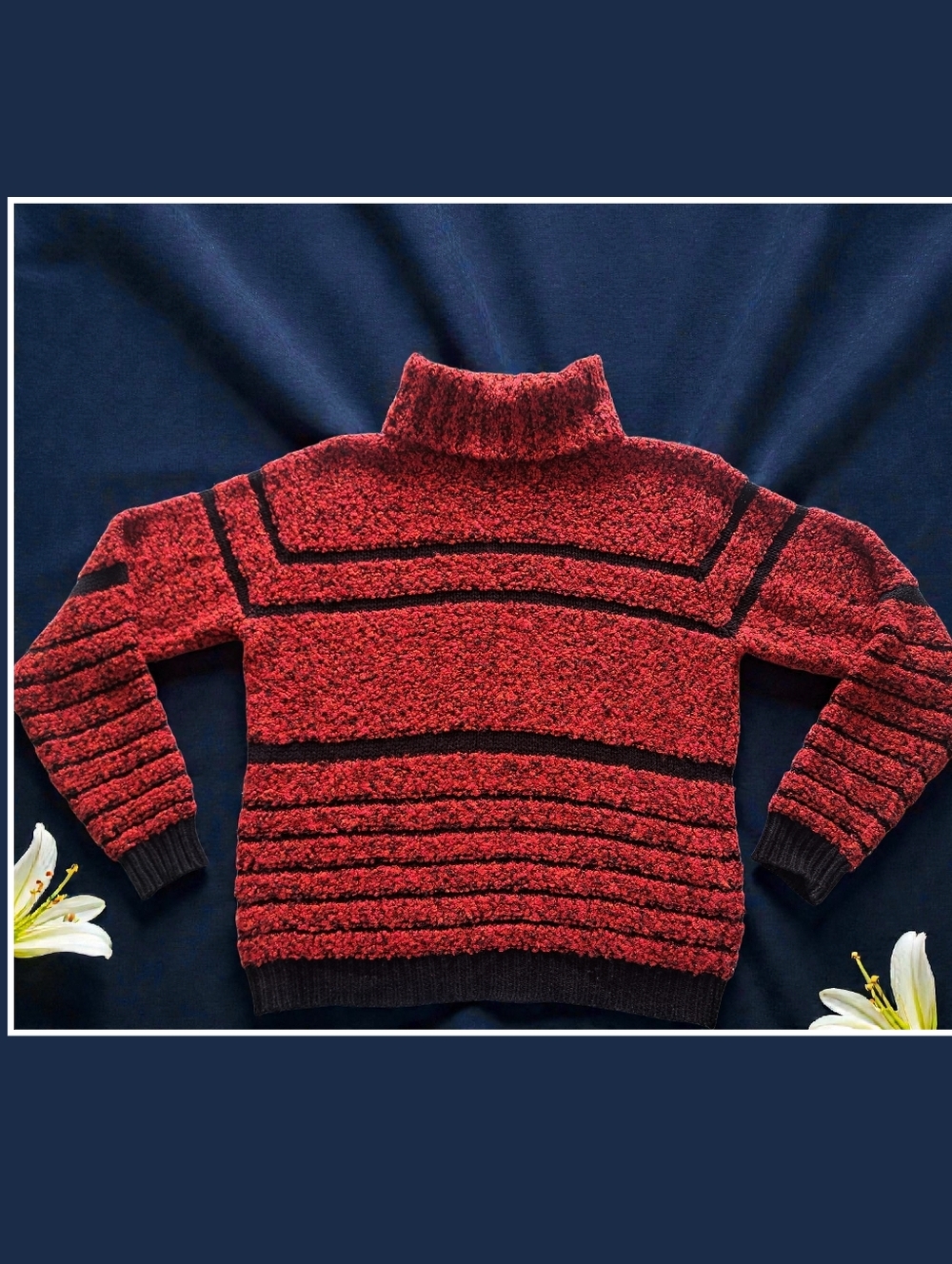 Vintage 1990's Tradition Red and Black Textured Sweater